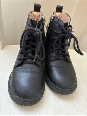 Source Unknown Black Kids Lace-Up Ankle Boots with Side Zipper